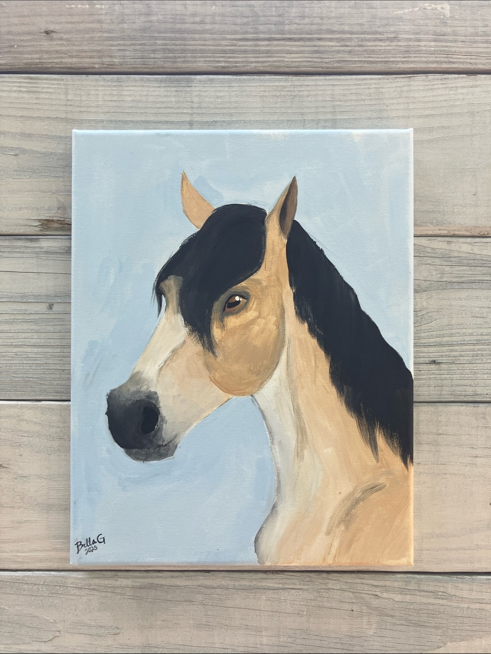 Original Hand-Painted Horse Portrait Canvas - Cream & Black 11x14